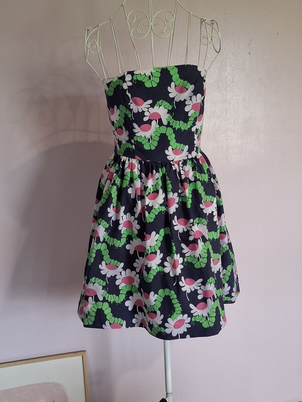 Lilly Pulitzer Navy Strapless Floral Mini Dress with Pink & Green